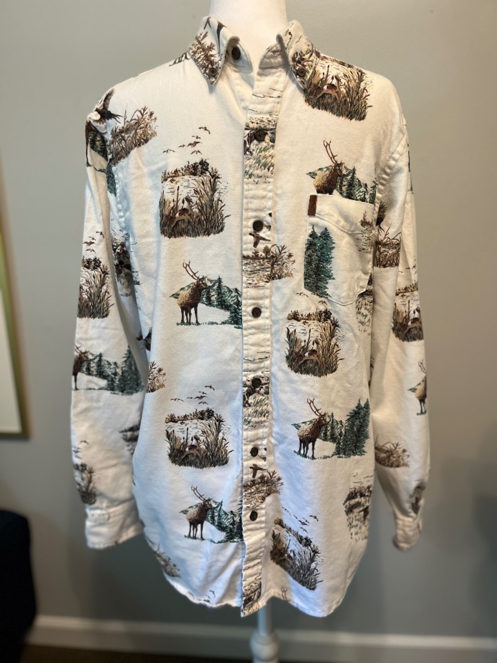 Chaps Performance Wildlife Nature Print Flannel Shirt Sz M